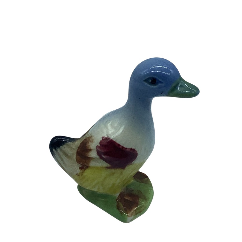 Vintage Japan Duck Figurine Miniature Hand Painted Blue Head Mallard 3.25"